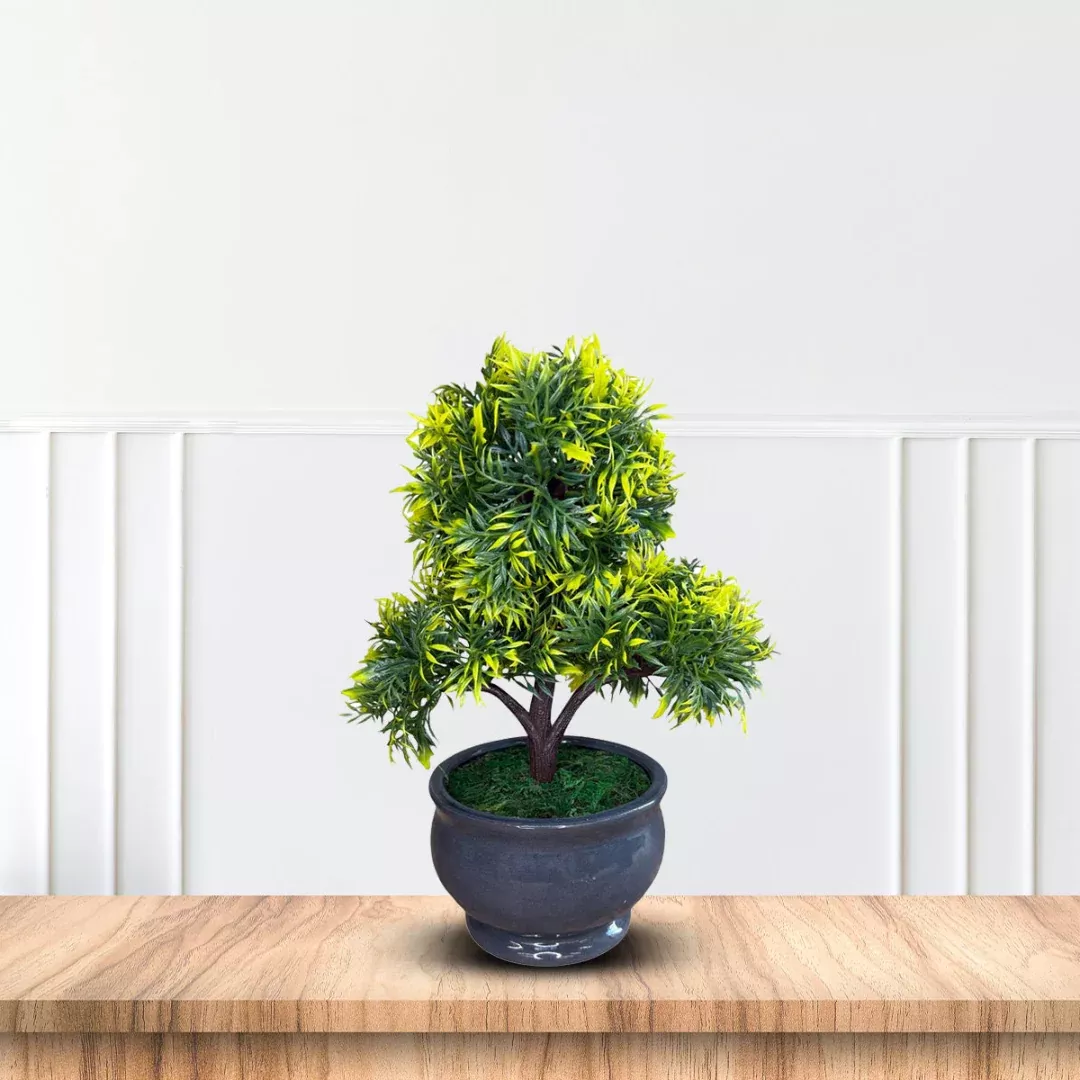 Artificial Green and Yellow Bonsai with Pot-Good Gift