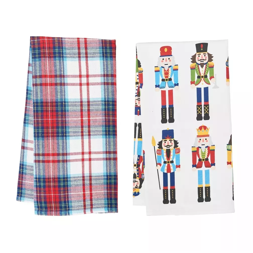 C&F Home Nutcracker Plaid Printed & Woven Kitchen Towel Set of 2