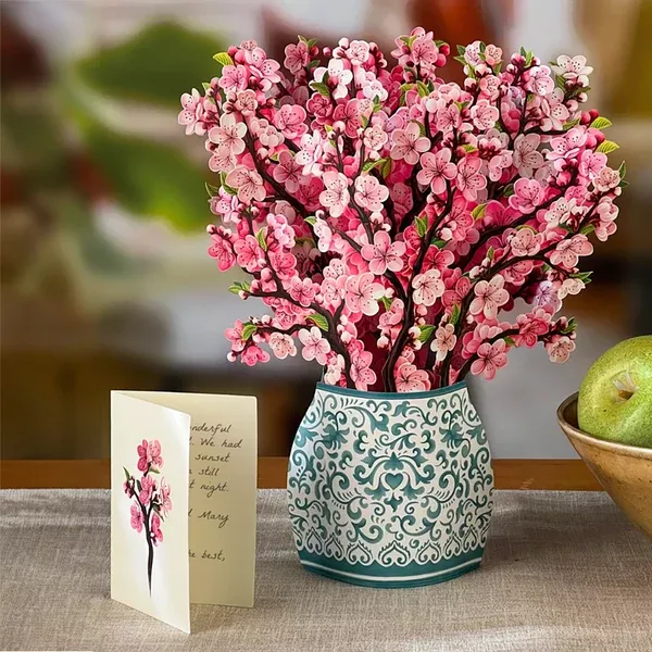 Cherry Blossom 3D Paper Bouquet and Card