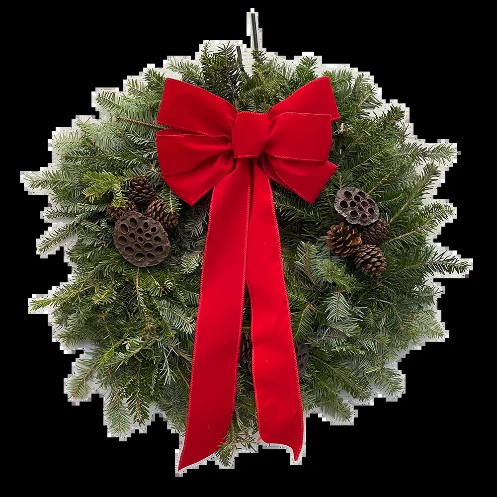 Classic Bow and Cone Wreath with Lotus