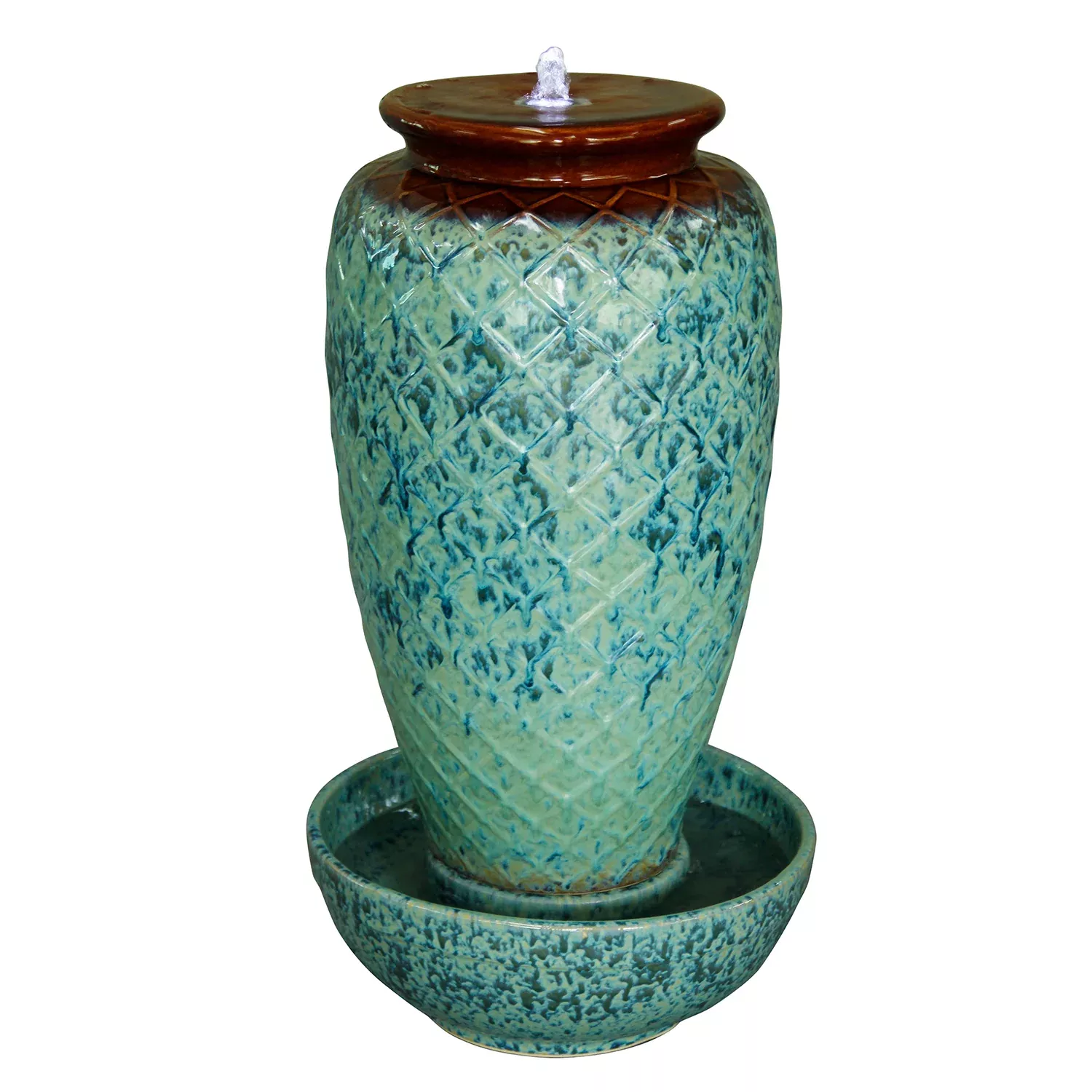 Cross Hatch Ceramic Fountain-Distressed Aqua
