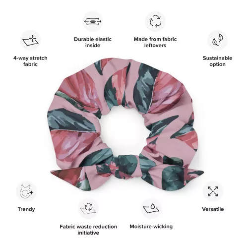 Pink Princess Philodendron Recycled Scrunchie