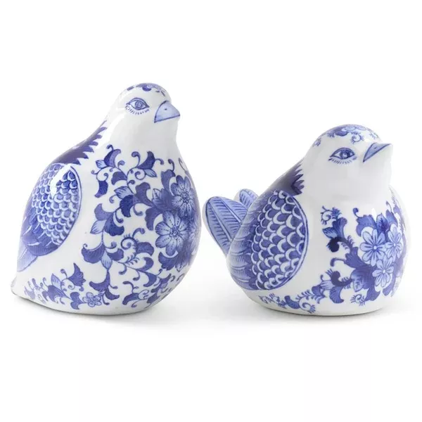 White & Blue Floral Birds